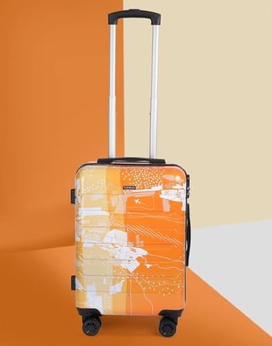 Image of TEAKWOOD LEATHERS Twin Printed 360 Degree Rotation Hard Cabin Trolley Bag (Orange, Small)