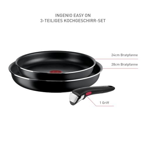 Tefal Ingenio Easy On 3-teiliges Pfannenset abnehmbarer Griff, 24/28 cm, stapelbar, platzsparend, Pfannen mit Antihaftversiegelung, einfache Handhabung und Reinigung, L15993 2