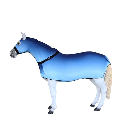 Image of X-Large Challenger Horse Comfort Stretch Sleazy Full Body Sheet with Neck - 4-Way Stretch Spandex Hood, Seamless Face Design - Blue Ombre 521MW14