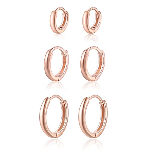 Candyfancy 3 paar Creolen Sterling Silber 925 Rosegold 3er Ohrringe Set 6 mm 8 mm 10 mm Winzige Huggie Creolen Knorpel Helix Kleine Kreolen Klappcreolen Ohrringe Set für Damen Herren Cover