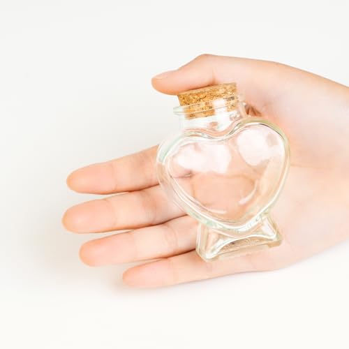 FJNATINH Heart Glass Bottle with Cork Stopper, 50ml Small Decorative Jars for Home Decor DIY Art Crafts, Mini Cute Message Wish Bottle,Wedding Gift, Honeymoon Bridal Gift Party Supplies (Love Shape)