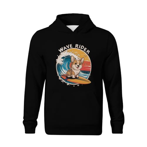 Kids Vintage Corgi Surfing on the Great Waves off Kanagawa Boys Girls Lightweight Kangaroo Pocket Fleece Hoodies2