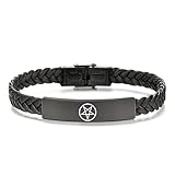 KBNSUIAN Schwarzes Satanisches Baphomet Leder Armband mit Umgekehrtem Pentagramm Teuflisch Statement Armreif für Männer Frauen, Gotischer Heidnischer Umgedrehter Pentacle Armreif, 8,26 Zoll