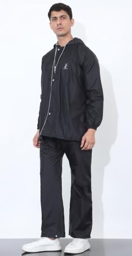 Image of Shasmi Men's Raincoat for Men Waterproof with Hood | Premium Polyester Rain Suit for Bike Riders | Leak Proof Full Body Rainwear Set with Pants | Heavy Duty Zipper (Rainy 291)