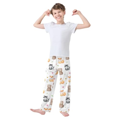 Boys' Pants Woodland Animal Flower Spring Watercolor Long Bottoms Elastic Waist Trousers with Pockets S-XL2