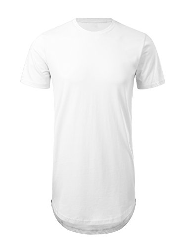 JD Apparel Mens Hipster Hip Hop T-shirt With Side Zipper Trim L White