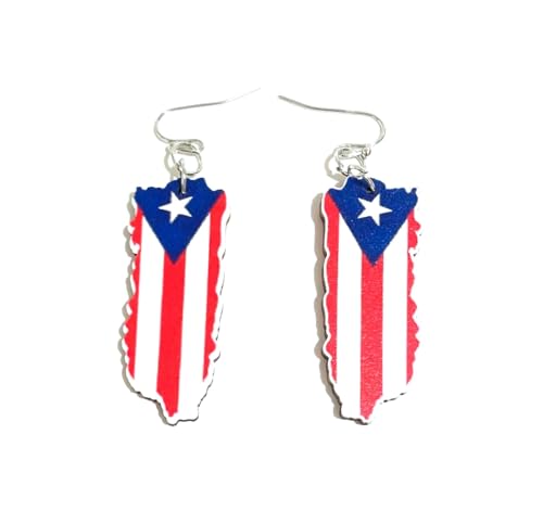 Puerto Rico Shape Wood Earrings - Dangle Style, Boricua Pride, Puerto Rican Design