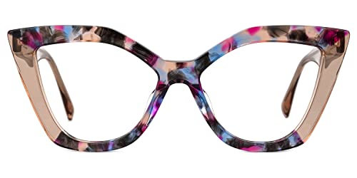 Image of Zeelool Stylish Acetate Cat Eye Blue Light Blocking Glasses Computer Eyewear for Women Oversized Eyeglasses Spitler ZJGA100148-02 Floral-Tortoise