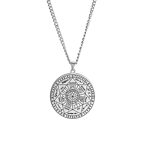 TEAMER Collier Archange 7 Archanges Pendentif En Acier Inoxydable Archanges Sigil Talisman Collier Amulette Médaille Pendentif Bijoux pour Femmes Hommes (ARGENT)