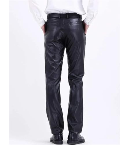 FULBHPRINT Men’S Business Casual High Waist Straight Leg PU Faux Leather Biker Pants Elastic Motorcycle Leather Trousers3
