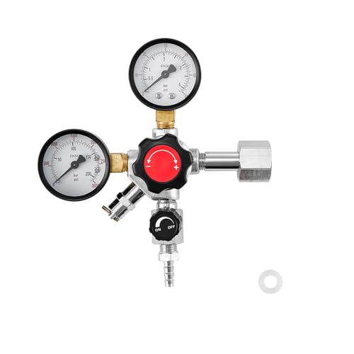 VEVOR Régulateur de CO2, Détendeur pour Tireuse à Bière à Double Manomètre et Valve Unique, Pression Réglable 0-60 psi, Compatible avec Raccord W21,8, pour Bière Pression et Réfrigérateur à Fût