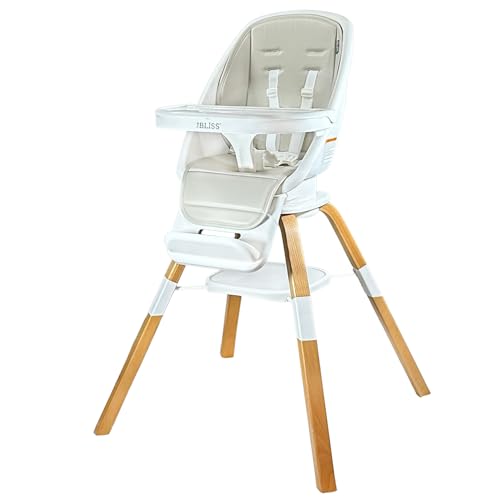 Image of TruBliss Turn-A-Tot High Chair for Babies and Toddlers, 2 in 1 Wooden Portable Baby Feeder or Adjustable Child's Seat with 360 Degree Swivel, Removable Tray, and Pad (Grey Taupe)