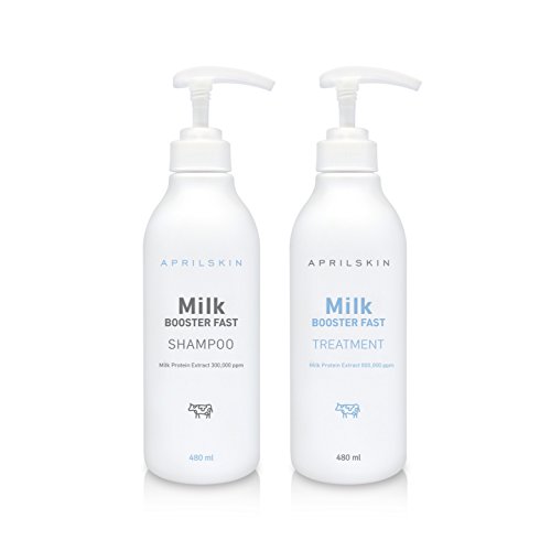 Aprilskin Milk Booster Fast Shampoo & Treatment SET - Natural Protein/Damaged hair treatment,16.23 fl.oz.