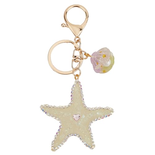 SOFPLATE 1 caja de 1 llaveros de Estrellas de Mar, Llaveros de Estrellas de Mar, Llaveros de Playa, Pequeños, Blancos, Lindos, de Aleación de Acrílico, Conchas Brillantes, Llaveros de Plástico con For