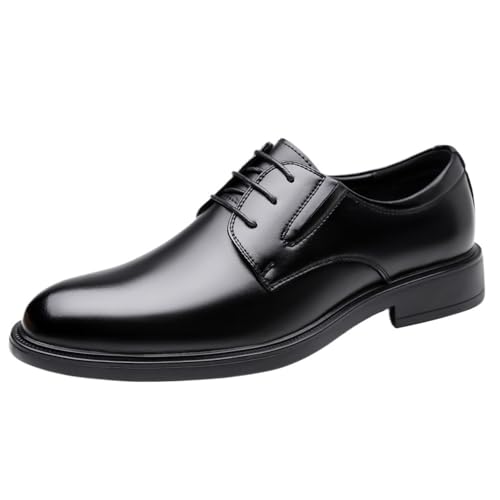 Men's Fashionable Lace Up Oxford Dress Shoes for Business Formal Black Pointed Toe Low Cut Genuine Leather Comfortable Work Shoes