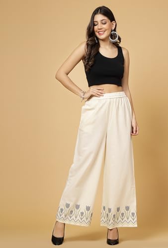 Image of Pistaa's Women's Regular Fit High Rise Pure Cotton Big Flair Printed Regular Palazzo