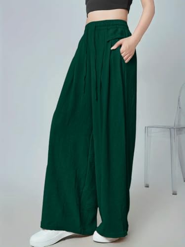 Image of GRECIILOOKS High Waist Polycotton Trousers for Women - Flared Parachute Pants with Side Pockets | Casual Travel Cargo Pants (Available in Plus Size and Value Pack)