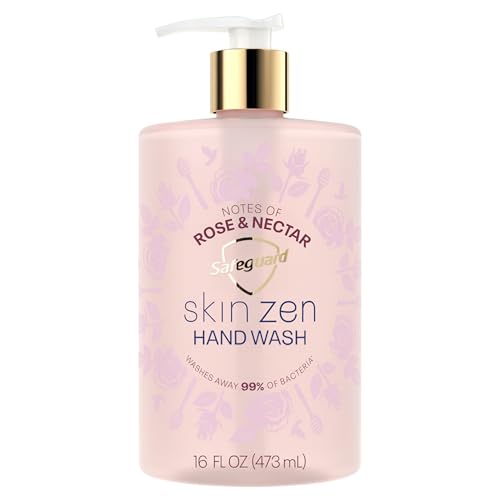 Safeguard Liquid Hand Soap Skin Zen Washes Away 99% Bacteria Made with Natural Moisturizers & 2X Skin Conditioners Safeguarding Families PH Balanced Formula Rose & Nectar Scent 16 oz