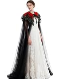 L'VOW Women Evil Queen Feather Collar Cloak Vampire Cape Witch Cosplay Costume(Red)