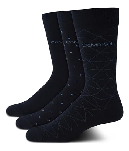 Calvin Klein Mens Dress Socks - 3 Pack Breathable Cotton Blend Patterned Crew Socks for Work, Business, and Formal Wear