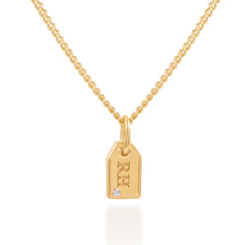 CAITLYNMINIMALIST 18K Gold Plated Sterling Silver Rose Gold Custom Personalized Initial Letter Monogram Dainty Delicate Trendy Tag Pendant Charm Necklace Gift for Her