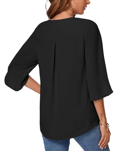 KUOTAI Womens Summer Tops Dressy Casual Shirts 3/4 Sleeve V Neck Work Blouse Business Casual Shirts3