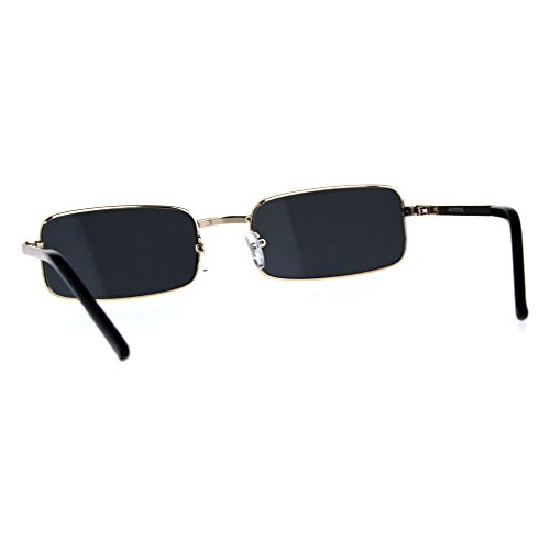 Mens Retro Vintage Narrow Rectangular Pimp Metal Sunglasses Gold Black #TOP3