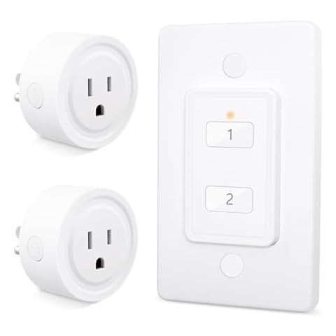 LoraTap Mini Wireless Remote Control Outlet Plug Adapter (2 Pack) with Remote, 2 Channel Wall Switch, 656ft Control Range for Indoor Lamps and Home Appliances, No Hub Required, 10A/1100W, White Cover