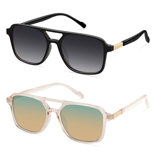 Image of GRFISIA Retro Aviator Sunglasses for Women Men Trendy Rectangle Womens Mens Sun Glasses Shades for Driving Vacation UV400