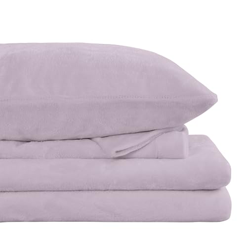 Image of Viviland Plush Microfleece Full Bed Sheet Set, Violet /Lavender | Soft Flannel-like Fleece, 100% Polyester, Fluffy Velvety Feel, 200GSM, 15 inch Deep Pocket, Warm Winter Gift & Decor