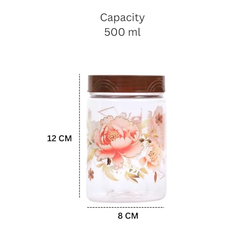 Image of 500 ml Set of 6 -Plastic Airtight Small Storage Container Boxes and Jar Kitchen Set - BPA-Free, Stackable Pantry Organizers for Kitchen Storage, Spices, Dry Fruits, Pulses (Brown)