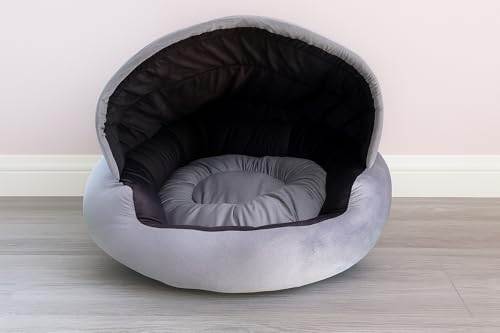 Image of GDB Premium Cotton Cozy Covered Pet Bed For Cats And Small Dogs Soft, Washable, Cave-Style Sleeping Bed With Anti-Slip Bottom Grey Black (L x W x H) 51x51x46 cm
