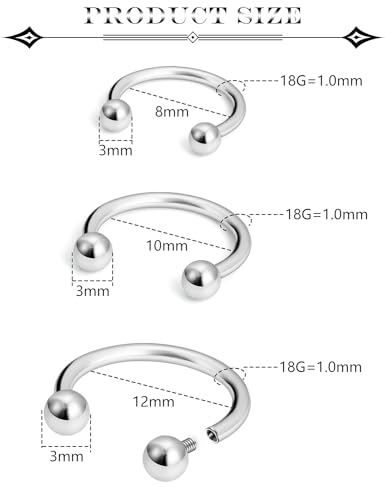 20g/18g/16g G23 Titanium Internally Threaded Nose Septum Horseshoe Hoop Earring Eyebrow Tragus Helix Daith Lip Rings Piercing Jewelry2