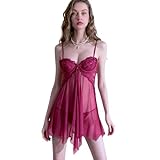 [Agnel x] セクシー ランジェリー 下着 インナー ベビードール 誘惑下着 前開き スリップ ショーツ 2点セット キャミソール シースルー ネグリジェ ナイトウェア コスプレ 透ける 過激 変態レディース X085 (レッド, Free)