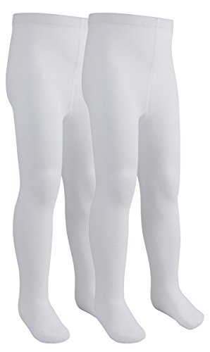 i2i Collants unis en coton pour filles, Lot de 2 blanches., 7 ans