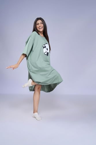 Image of LAMA STORE Women's Printed Oversized T-Shirt Dress, Cotton, 3 /4 Sleeve Length, Casual Loose Fit, Comfort Wear Extra Comfy Oversized Printed Pocket T-Shirt Dress