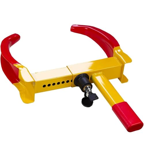 Anti-Theft Wheel Clamp Lock for Vehicles | Heavy Duty Adjustable Tire Boot for Cars, Trucks, Trailers, RVs, Boats, Golf Carts | High-Visibility Red & Yellow Security Device with Keys (1 Pack)