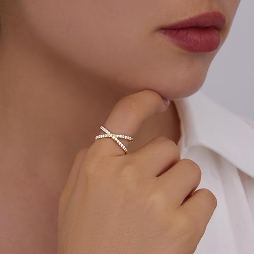 Gold Engagement Rings for Women, Wedding Promise Rings for Her, Diamond Pinky Thumb Eternity Band Jewelry for Couples Non Tarnish Size 5-124