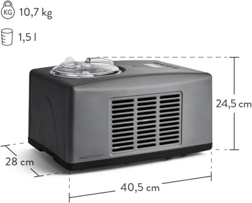SPRINGLANE Eismaschine Emma 1,5 L mit selbstkühlendem Kompressor 150 W, aus Edelstahl mit entnehmbarem Eisbehälter, inkl. Rezeptheft (Anthrazit, Emma Anthrazit + 4 Eisbehälter Mini Grau) – Bild 5