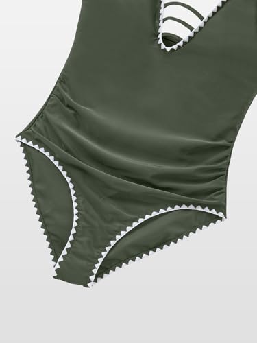 Image of IFFEI Mommy and Me Swimsuits V Neck Tummy Control One Piece Bathing Suit Family Matching Swimwear Beachwear