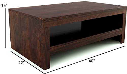 Image of Douceur Furnitures Solid Sheesham Wood Coffee Table | Wooden Centre Table for Living Room, Bedroom, Guest Room, Home, Office, Hotel & Cafe | Walnut Finish | Ready to Use