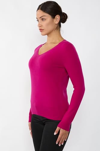 Image of JENNIE LIU Women's 100% Pure Cashmere Long Sleeve Pullover V Neck Sweater