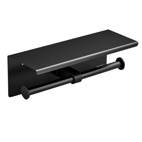 Doppelter Toilettenpapierhalter, Badezimmer-Tücherhalter mit Ablage, SUS304 Edelstahl, Toilettenpapierrollenhalter, Aufbewahrungsspender, Wandhalterung, Bohrpapierständer (schwarz)