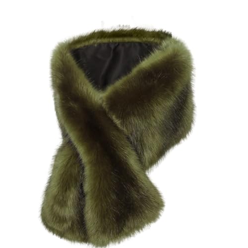 Women Faux Fur Shawl Wrap Collar Long Winter Neck Warmer Wraps Scarf Stole Wedding Sleeveless 1920s Bridal Fur Scarf (Army Green)