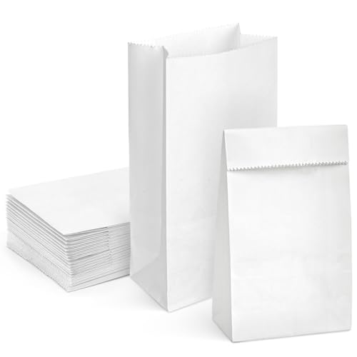 Koogel 50PCS White Paper Bags, Small Kraft Paper Bags Snack Bags Lunch Bags for DIY Crafts Baby Shower Wedding Party Favors