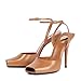 THESHY Womens Sandals Square Open Toe Stiletto High Heels Leather Ankle Strap Sandals Peep Toe Backless Buckle Dress Party Fashion Shoes for Women