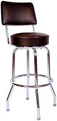 Richardson Seating Swivel bar Stool with Back Chrome Frame and Black Seat, 24"