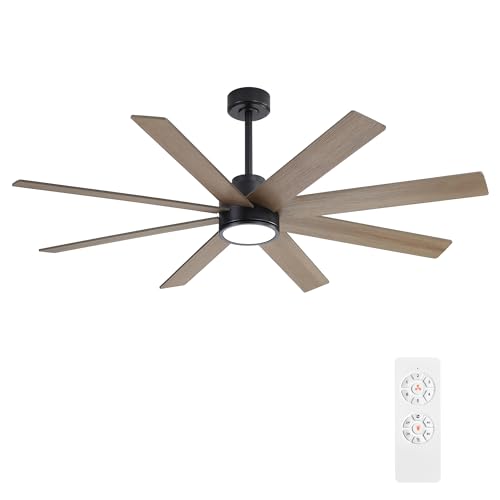 WINGBO 60" Large DC Ceiling Fans with Lights and Remote, 3 Downrods, 8 Plywood Blades, 6-Speeds Reversible DC Motor, 3CCT, Indoor Ceiling Fan for Bedroom Living Room Patio, Black and Gray by WINGBO - Used condition - US$134.91