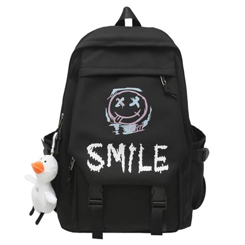 LKMB Cartable Étudiant Sac À Dos Mignon Souri - Couple Face Sac À Dos De Grande Capacité Sac À Dos De Flip Sac À Dos-Smiley Noir