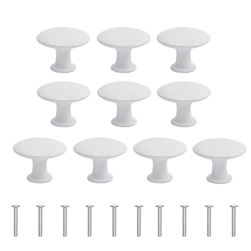 Bploar 10 pomos de armario de cocina con tornillos, pomos redondos de metal, herrajes para muebles, tiradores de cajones para cajones, armarios, cómodas, armarios, puertas de cocina (blanco)